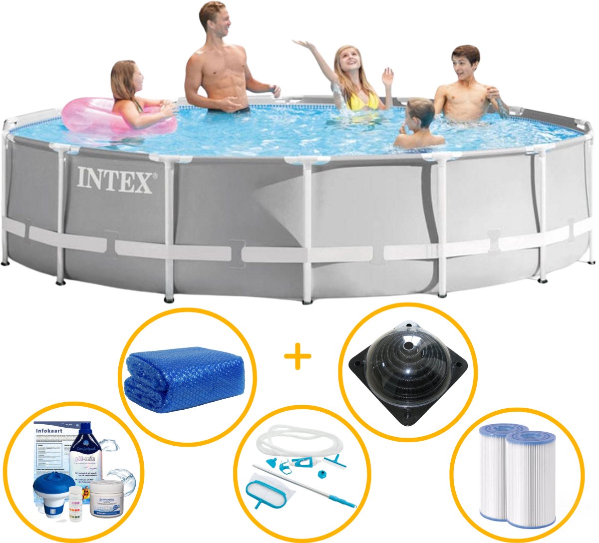   zwembad 427 x 107 | Zwembadpakket | Prism Frame zwembad met filterpomp | Chloorpakket | Onderhoudsset met schepnet | 2 x filtercartridge | Solar bol | Thermometer